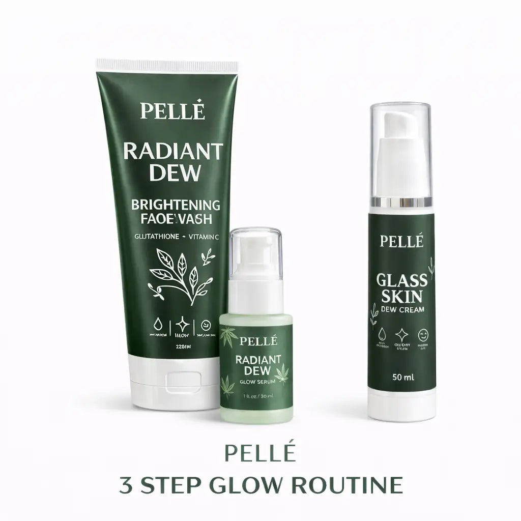 Pellé Glass Glow Trio – Facewash, Glow Serum & Glass Skin Dew Cream | Complete Hydration & Brightening Routine