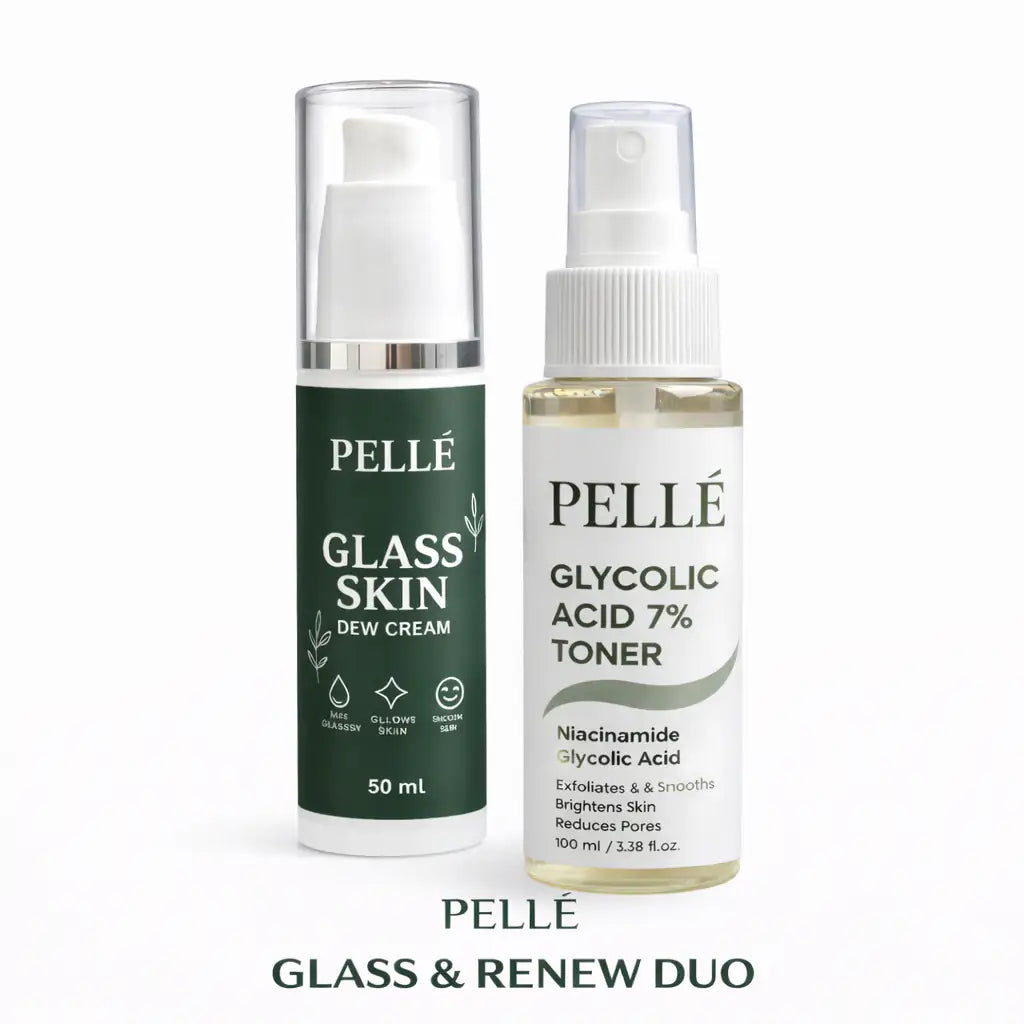 Pellé Glass & Renew Duo – Glass Skin Dew Cream + Glycolic Acid 7% Toner | Smooth, Bright & Pore-Refining Skincare Set