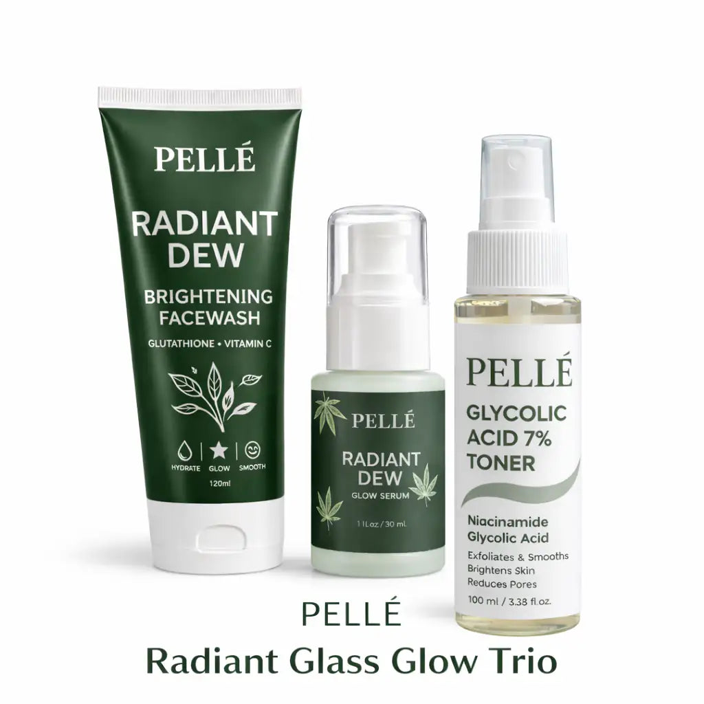 Pellé Radiant Glass Glow Trio – Facewash, Glow Serum & Glycolic Acid Toner for Bright, Smooth & Glass Skin