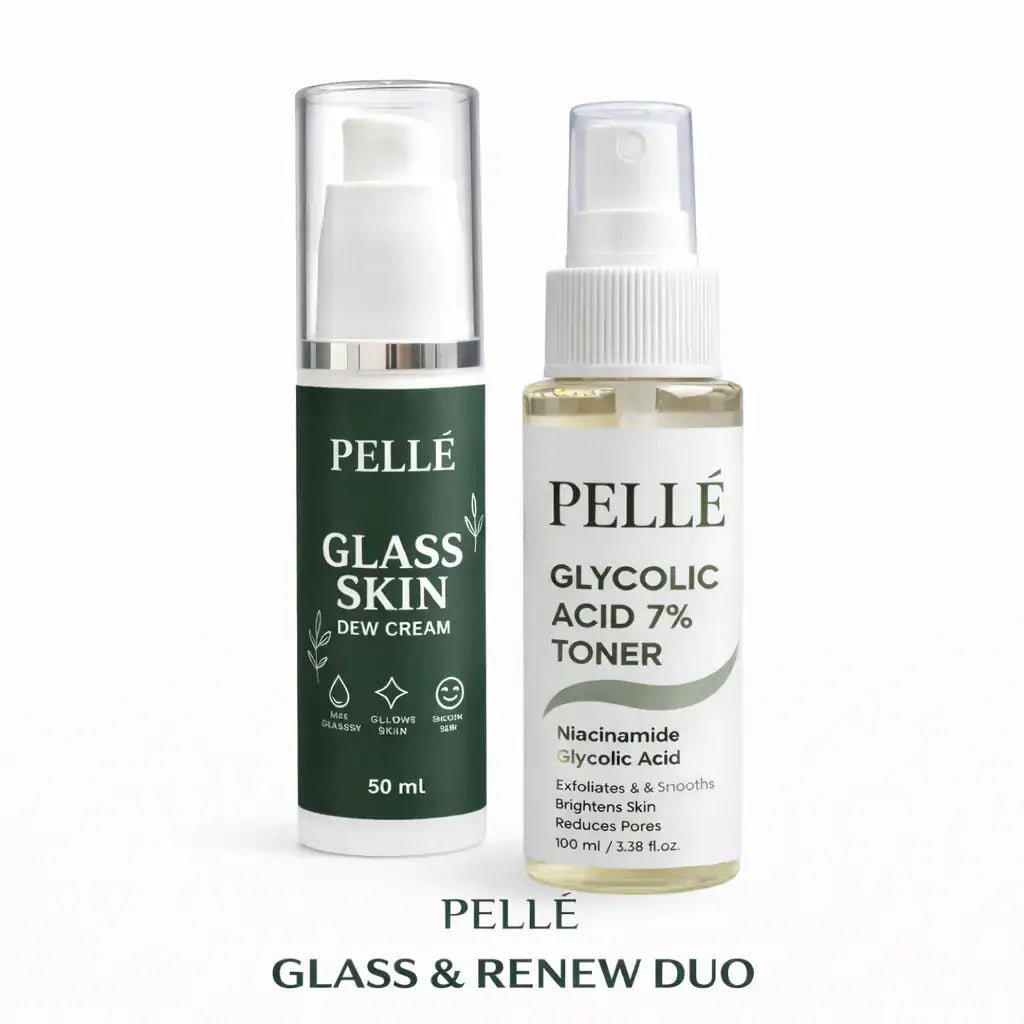 Pellé Glass & Renew Duo – Glass Skin Dew Cream + Glycolic Acid 7% Toner | Smooth, Bright & Pore - Refining Skincare Set - Pelle
