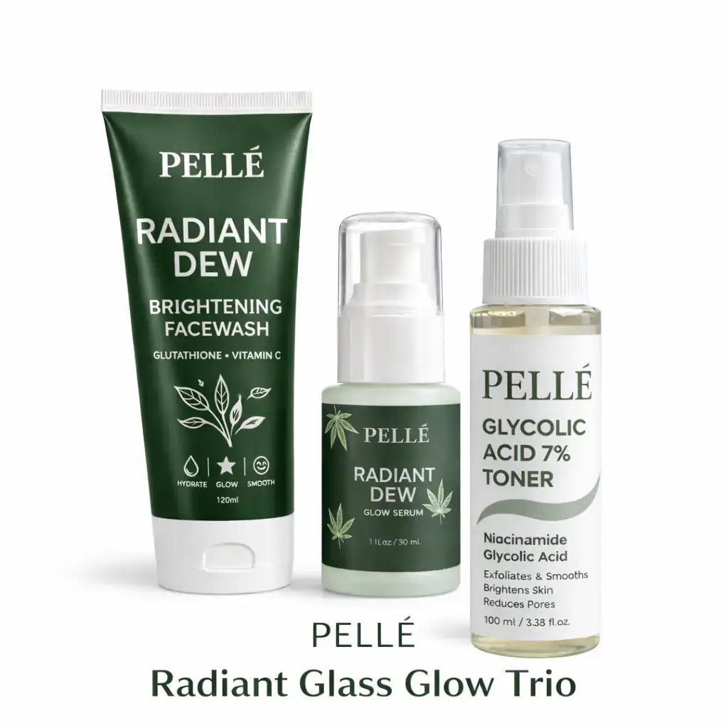 Pellé Radiant Glass Glow Trio – Facewash, Glow Serum & Glycolic Acid Toner for Bright, Smooth & Glass Skin - Pelle