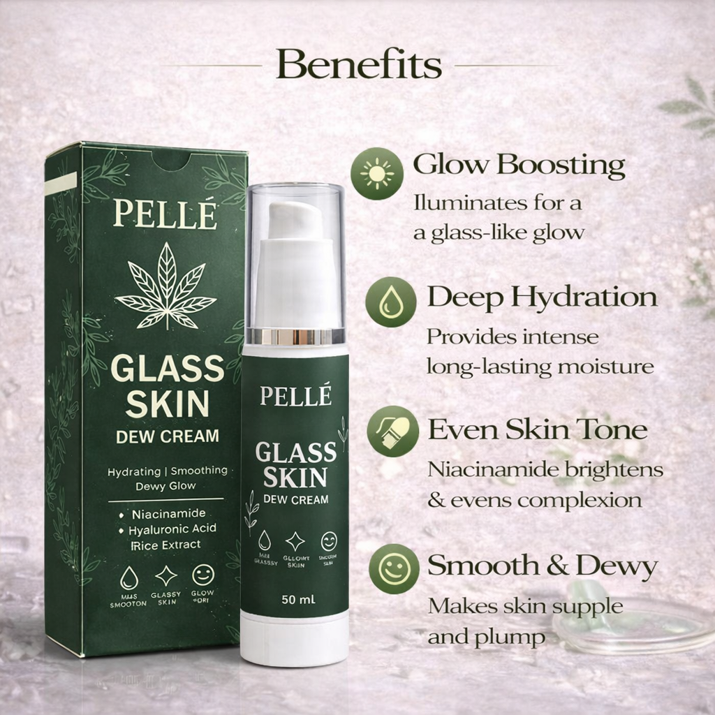 🌿 PELLÉ Glass Skin Dew Cream – Deep Hydration, Dewy Glow, Skin-Smoothing (50 ml)