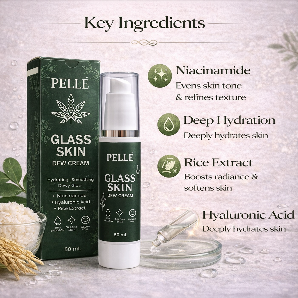 🌿 PELLÉ Glass Skin Dew Cream – Deep Hydration, Dewy Glow, Skin-Smoothing (50 ml)