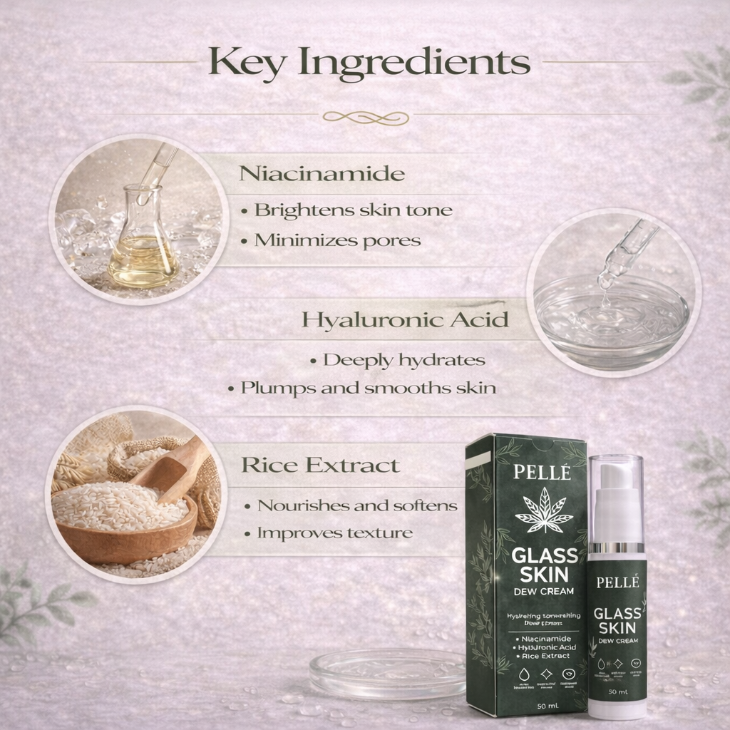 🌿 PELLÉ Glass Skin Dew Cream – Deep Hydration, Dewy Glow, Skin-Smoothing (50 ml)